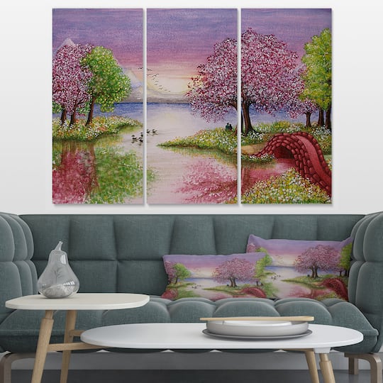 Designart - Romantic Lake in Pink and Green